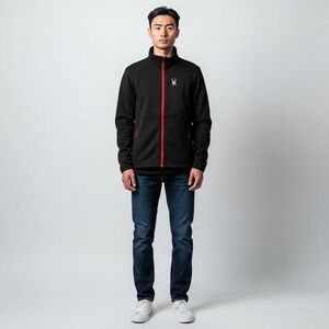 Spyder Mens Full Zip Softshell Jacket Black Red Logo Activewear Size Small
